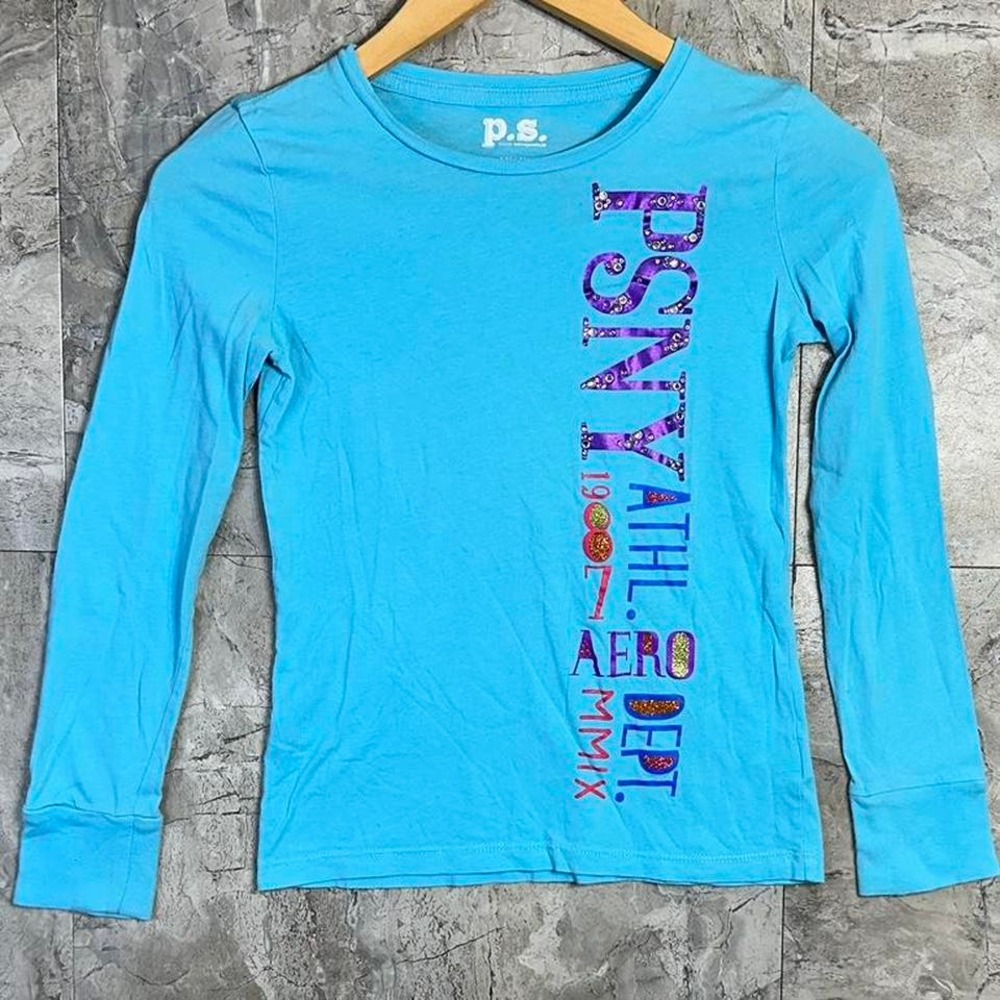 P.S Aeropostale Navy blue long sleeve shirt purple graphic print Kids Med 10Y